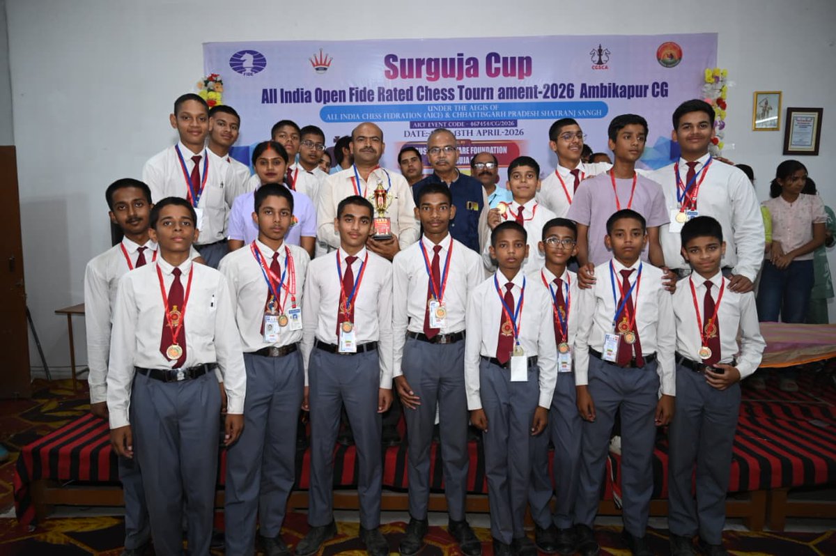 SSAPOfficial's tweet photo. Sarguja Cup 2026 concludes with strong results for Sainik School https://t.co/j403UGkbm3 Mahesh Sinha awarded the Best Unrated Player. Cadets showcased grit and skill over 8 rounds.
#SSAPOfficial #SainikSchoolsSociety https://t.co/hgQUOjly4K