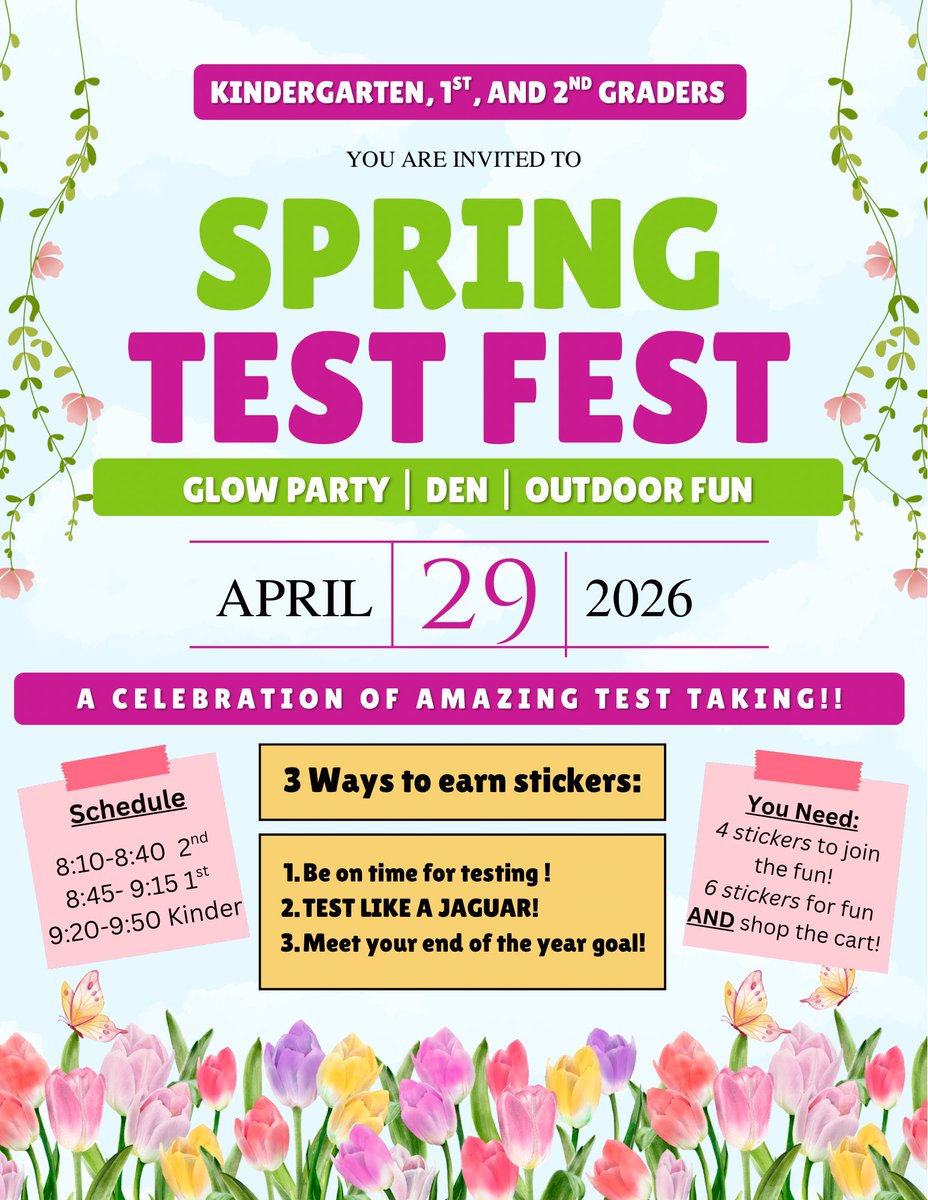 🔥Kindergarten, 1st, and 2nd Grade families….ISSA STAR TESTING WEEK🔥 We need every scholar to attend school EVERY DAY to TEST LIKE A JAGUAR and be able to attend our SPRING TEST FEST🔥 <a href="/HCPSTNRegion2/">HCPS TN Region 2</a> <a href="/HillsboroughSch/">Hillsborough Schools</a> <a href="/PrincipalLivi/">Angela Livingston</a>