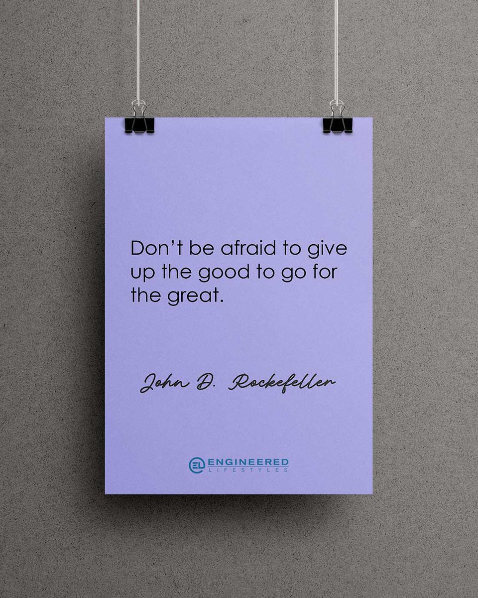 EngLifestyles's tweet image. “Don’t be afraid to give up the good to go for the great.” ~ John D. Rockefeller

Good is comfortable. Great requires risk.

Where in your life or business are you settling?

👇 Let’s talk about it.

#EntrepreneurGrowth #LevelUp #MindsetShift #GoForGreatness #PlayBigger