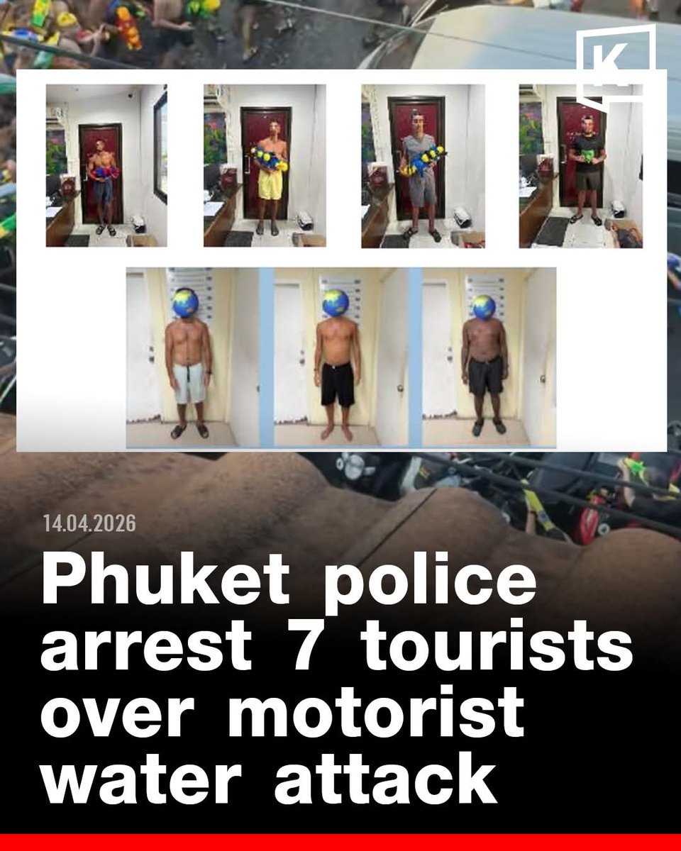 KhaosodEnglish's tweet image. BREAKING: 7 foreign tourists were arrested in #Phuket after footage showed them surrounding and spraying water at a motorist during Songkran in Patong. #Songkran #Thailand 
khaosodenglish.com/news/crimecour…