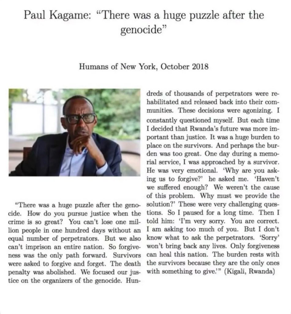 President Kagame will be remembered for many things he has done for Rwanda and its people. But above all, there is one defining legacy that history will carry for generations to come: “forgiveness and reconciliation” 

#Kwibuka32