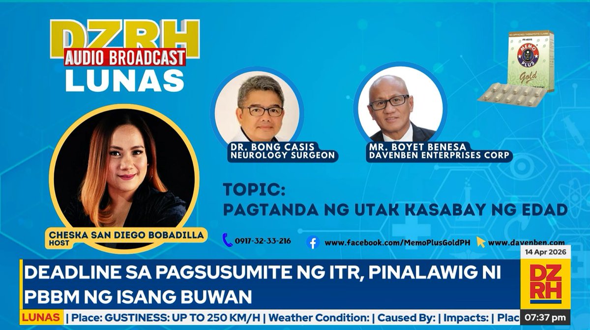 dzrhnews's tweet image. Masama ang pakiramdam o may mga senyales ng kung anumang uri ng sakit? Worry no more! Tutok lang at makinig sa mga payo ng mga eksperto sa #Lunas kasama si Cheska San Diego-Bobadilla! 

WATCH: facebook.com/share/v/1buXCn…