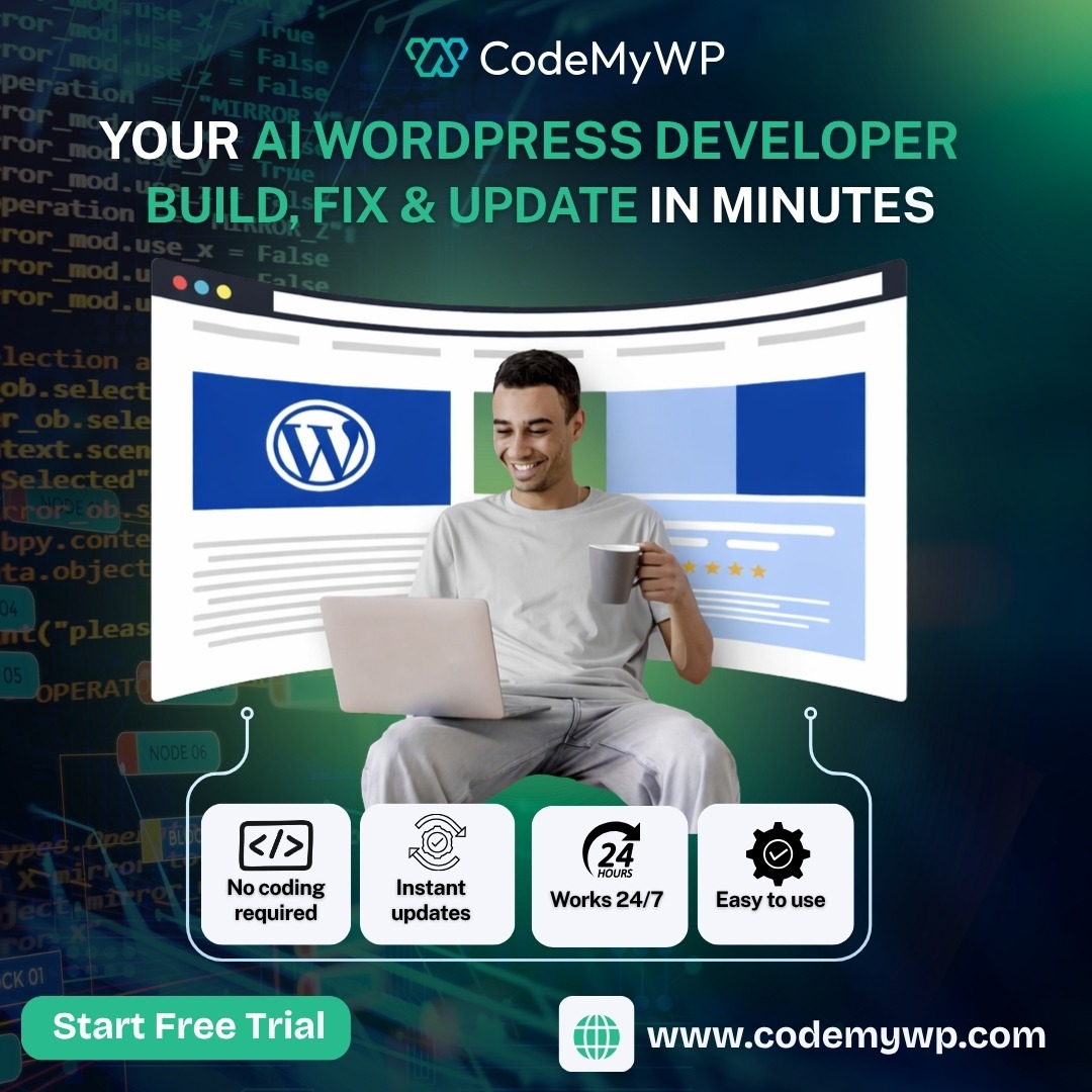 codemywpai's tweet photo. Build, fix &amp; update your WordPress site in minutes ⚡
No coding. No delays. No dev dependency.
Your AI developer works 24/7
👉 https://t.co/cR8tWWvTw9

#AI #WordPress #NoCode #WebDev #StartupGrowth #Automation https://t.co/M4ylDutOo3