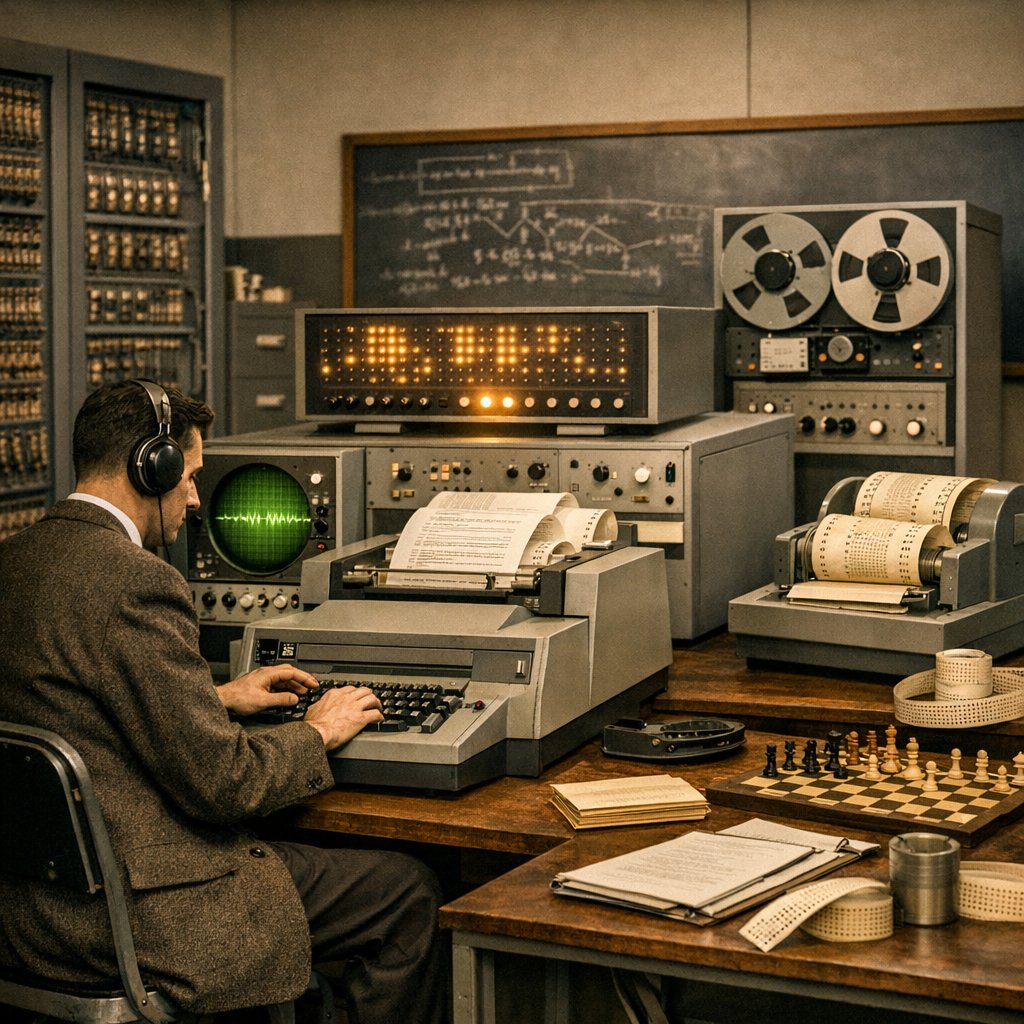 CopilotBanter's tweet photo. On April 14, 1956, MIT unveiled the first artificial intelligence program—an early step toward machines that could learn, reason, and eventually reshape how humans understand intelligence itself. https://t.co/dgL59oXduJ