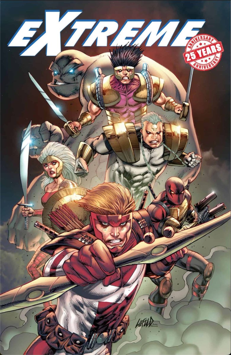 RobMessick's tweet image. As the 2017 Youngblood series came out, it timed out perfectly with Image/Youngblood's 25th anniversary.  Rob had a signing with a ton of old Extreme alum, &amp;amp; put out this Anniversary comic.  What a cover.  Get this book!  

#Youngblood #Extreme created by @robertliefeld 
#Prophet