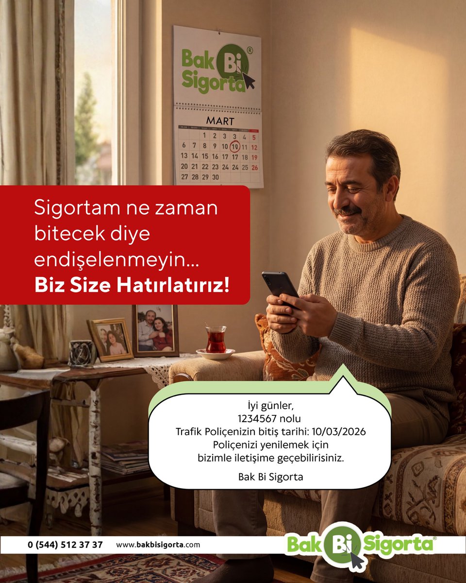 BakBiSigorta's tweet photo. Sigortanızın bitiş tarihini takip etmek artık dert değil. 📅

Bak Bi Sigorta, poliçe yenileme zamanı geldiğinde size hatırlatır; siz sadece güvende kalmanın keyfini yaşarsınız. ✅

👉 https://t.co/uSMuP0leZm

☎️ 0 544 512 37 37

#Sigorta #PoliçeYenileme #BakBiSigorta https://t.co/xitW8rsgJx
