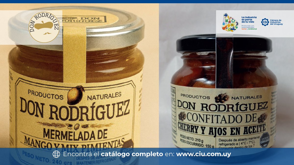 ✅ 𝐃𝐨𝐧 𝐑𝐨𝐝𝐫𝐢́𝐠𝐮𝐞𝐳, empresa integrante de nuestra Comunidad Industrial Mypes, elabora conservas, mermeladas, salsas y encurtidos.

✅ Desde hace más de 10 años, incorpora un modelo respetuoso con el ambiente y promueve el bienestar de su comunidad, con una propuesta