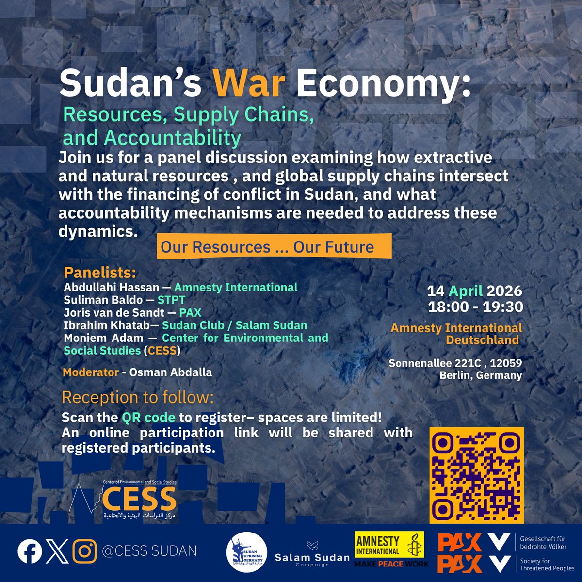 CessSudan's tweet image. We invite you to join us online and follow the discussion.
#CESS #Sudan #Our_Resources #Our_Future