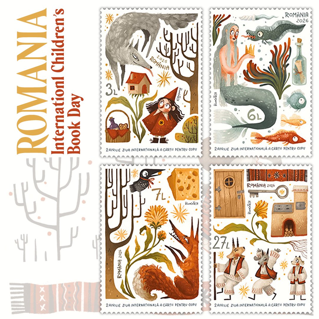 WopaPlus's tweet image. Romania commemorates International Children's Book Daywith four beautifully illustrated stamps. #stamps #philately #romania