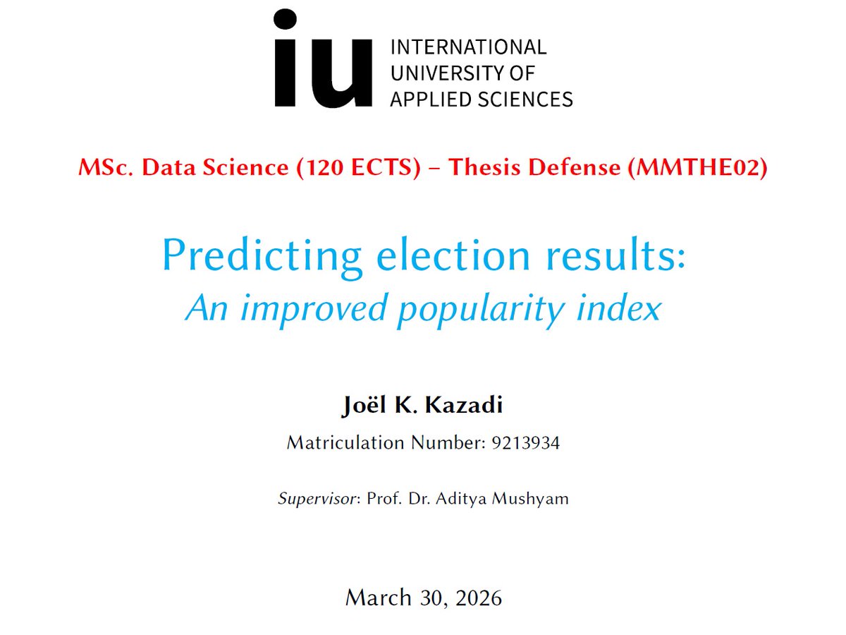 Joel_K_Kazadi's tweet image. 2 ans et 5 mois d'énormes sacrifices, mais surtout de grâce divine ! 🎓 Heureux d'avoir achevé mon programme de MSc. en Statistique et Data Science à l'International University of Applied Sciences (Erfurt, Germany). Hâte de relèver de nouveaux challenges. #Migration 📊📈