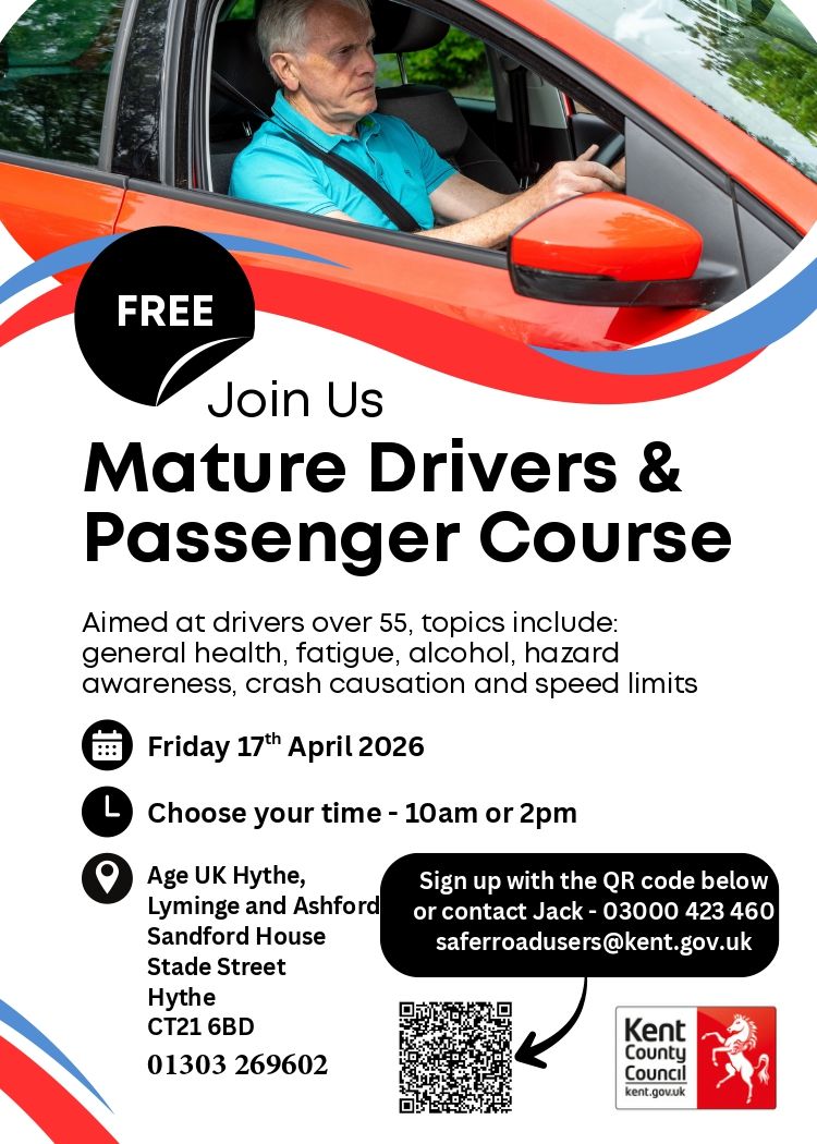 AgeUKHL's tweet image. 🚗 FREE Mature Drivers Course

📅 Fri 17th April
⏰ 10am or 2pm
💷 FREE

📍 Age UK Hythe, Sandford House, Stade St, Hythe, CT21 6BD

Stay safe &amp;amp; confident on the road 🚘

📞 01303 269602
📧 admin@ageukhla.org.uk

#Hythe #KentEvents #AgeUK #RoadSafety #FreeEvent