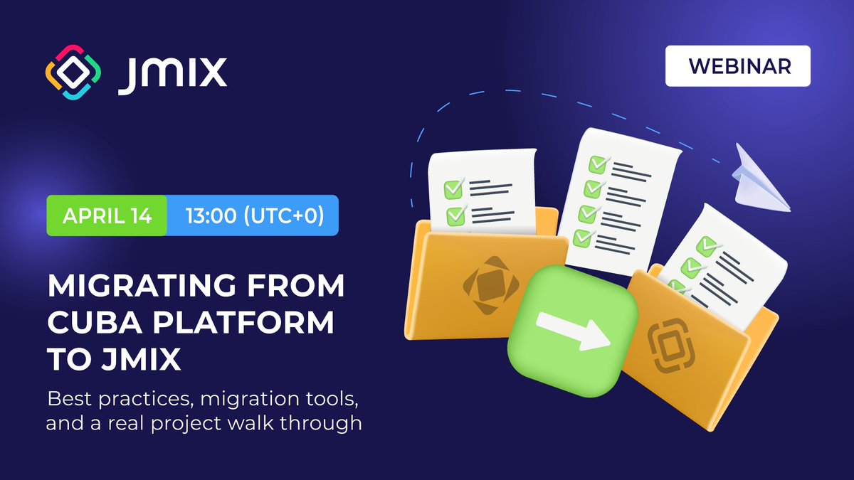 JmixPlatform's tweet photo. We’re going live in 1 hour. 🚀

Our practical webinar:  
⚡Migrating from CUBA Platform to Jmix: best practices, tools, and a real project walkthrough 

📆 April 14 (tomorrow!)
⏰ 13:00 (UTC+0)

If you’re planning migration or evaluating the effort — this session will give you a clear, practical view.

👉 Save your spot: https://t.co/aWBzbCIlRG  

See you soon!