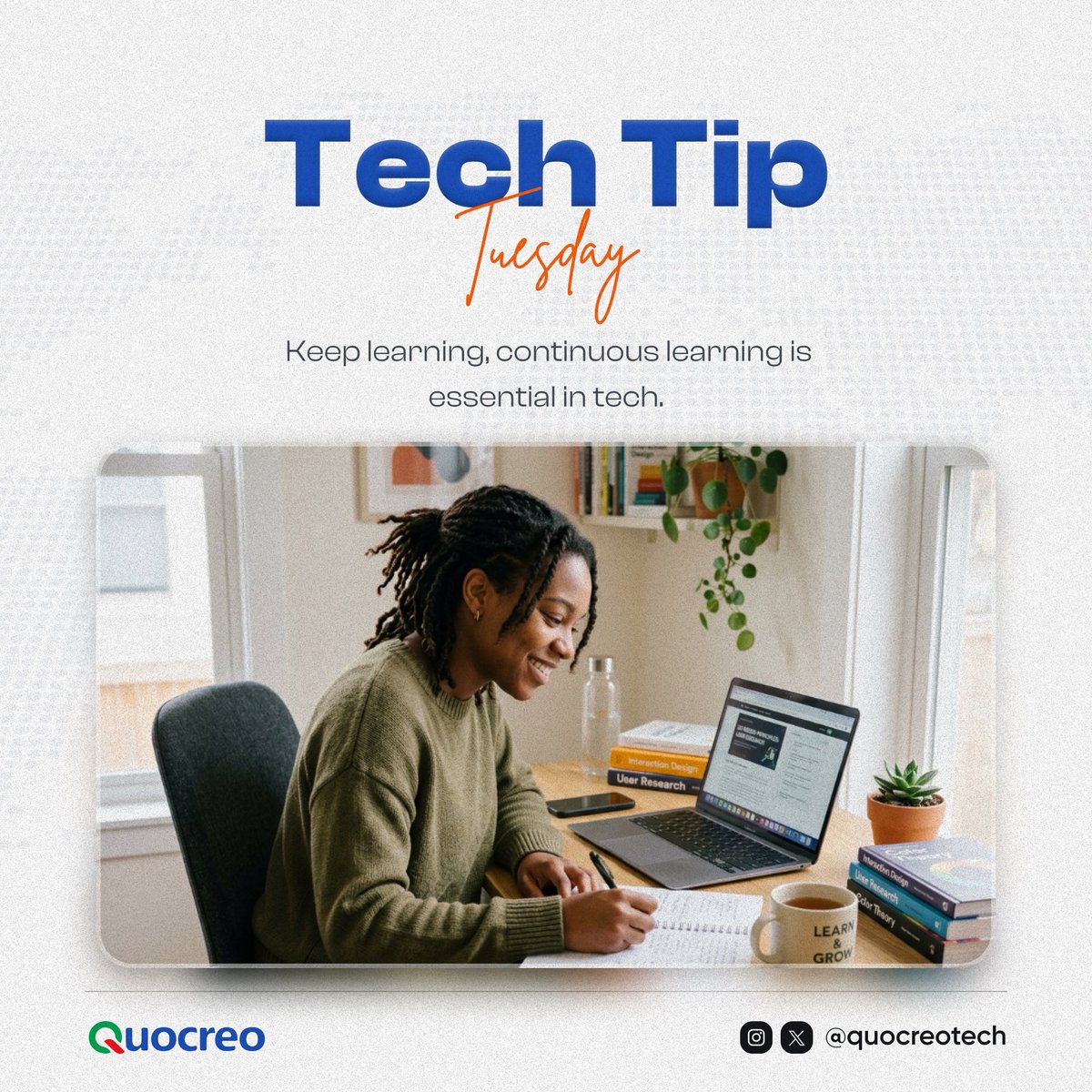 quocreotech's tweet photo. Technology evolves fast, and staying relevant means never stopping learning. New skills and fresh perspectives keep professionals ready for what’s next.

At Quocreo, we believe curiosity fuels real growth in tech.

what new thing have you learned recently? 

#TechTipTuesday #QTL https://t.co/xQn6BphjSB