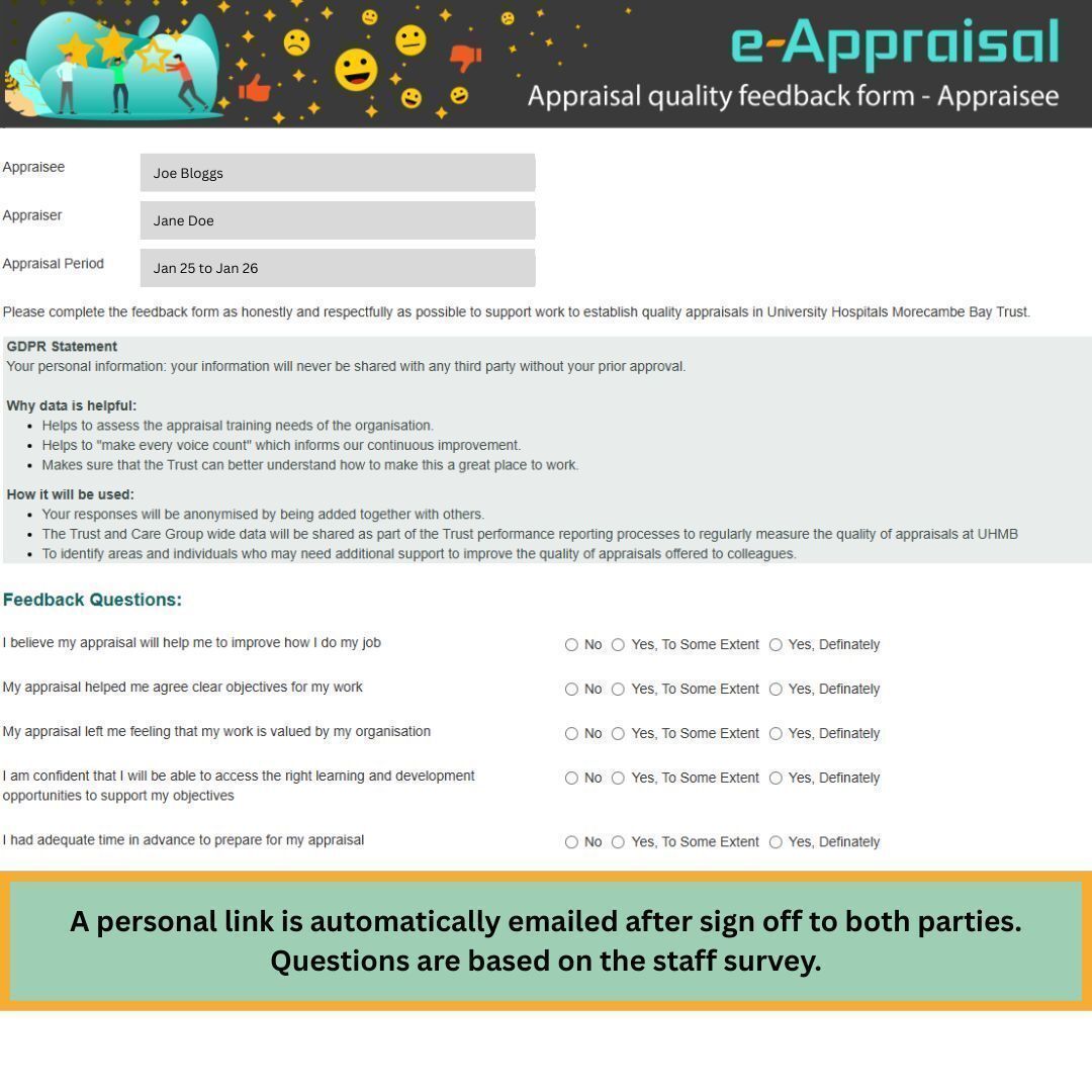 UHMB_LOD's tweet image. How do you measure the quality of appraisals at UHMB? We’ve introduced a new appraisal feedback form for both parties to do after the conversation to let us know how it’s gone. Have you done yours yet? #AppraislsMatter #QualityImprovement