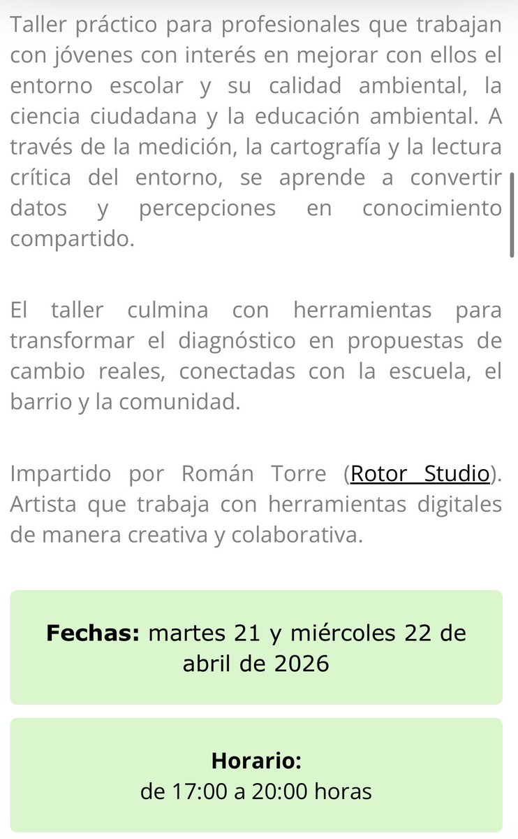 RTorre's tweet photo. Si hay por aquí algún/a profe, la próxima semana doy un taller en Gijón sobre entornos escolares y calidad medioambiental 🌿

Si os interesa el tema y podéis, aquí se puede ver la info e inscribirse 😘

https://t.co/VXVVCfP0np https://t.co/OiP61jM2wv