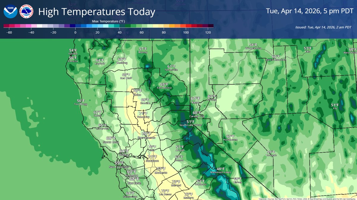 NWSSacramento's tweet image. Good morning NorCal! Mostly dry conditions prevail across the area today, with cool temperatures continuing through the region. #CAwx
