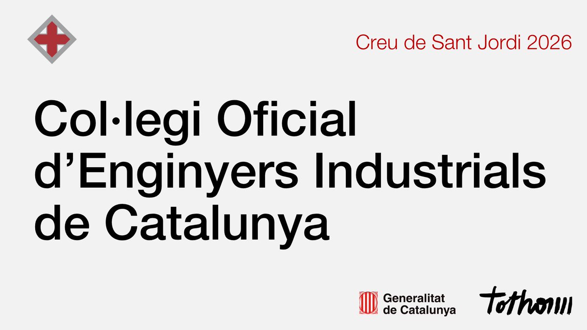 <a href="/grupsomvia/">Grup SOM VIA</a> <a href="/SalahJamal99/">Salah Jamal</a> <a href="/Juliaenlaonda/">Julia en la Onda</a> <a href="/julia_otero/">Julia Otero</a> <a href="/familiatorres/">Familia Torres</a> <a href="/fundaciosorigue/">Fundació Sorigué</a> <a href="/CreuRojaCAT/">Creu Roja Catalunya</a> <a href="/Taula3sector/">Taula Tercer Sector</a> 🏅 Per la seva trajectòria de 75 anys de servei al país i a la pro­fessió de l’enginyeria industrial, durant els quals ha destacat per la seva implicació amb el progrés de la indústria i de la societat catalana.

#CreuSantJordi2026 → <a href="/Enginyeria/">Enginyers Industrials de Catalunya</a>