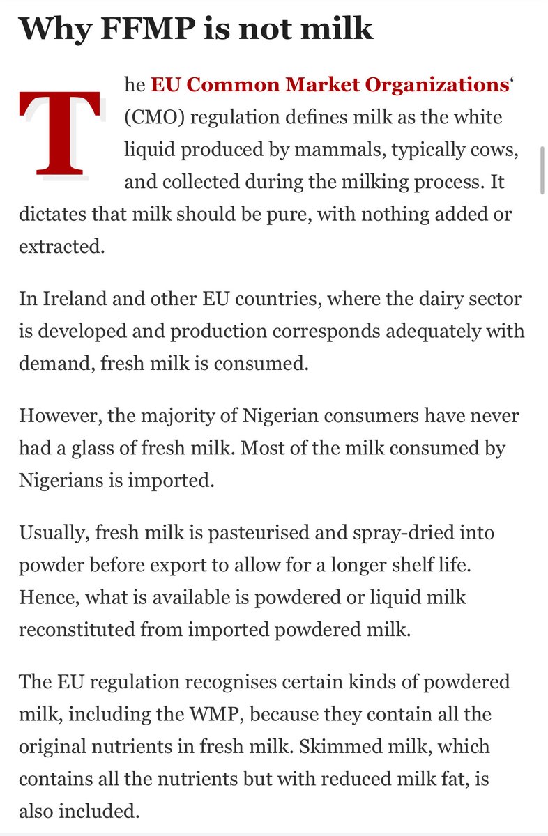 wearegst's tweet photo. If you read the full Premium Times investigation, the pattern is clear that 
they are engaging in false advertising.

These companies are experts at packaging and perception. 

FFMP is not milk. Call it what it is: a creamer, a substitute, anything but milk. https://t.co/cON52dYAd7
