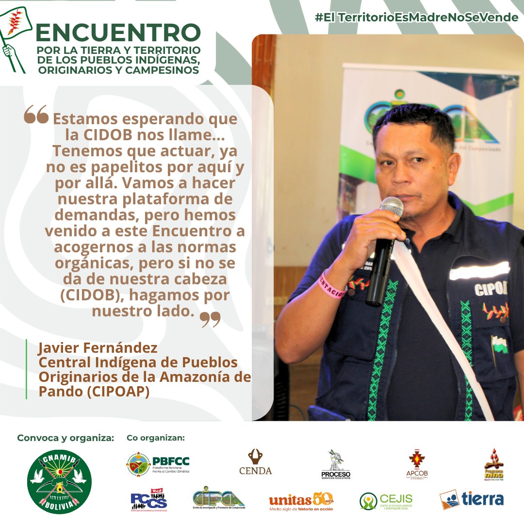 cejis_bolivia's tweet photo. 𝗘𝗡𝗖𝗨𝗘𝗡𝗧𝗥𝗢 𝗣𝗢𝗥 𝗟𝗔 𝗧𝗜𝗘𝗥𝗥𝗔 𝗬 𝗧𝗘𝗥𝗥𝗜𝗧𝗢𝗥𝗜𝗢 𝗗𝗘 𝗟𝗢𝗦 𝗣𝗨𝗘𝗕𝗟𝗢𝗦 𝗜𝗡𝗗𝗜́𝗚𝗘𝗡𝗔𝗦, 𝗢𝗥𝗜𝗚𝗜𝗡𝗔𝗥𝗜𝗢𝗦 𝗬 𝗖𝗔𝗠𝗣𝗘𝗦𝗜𝗡𝗢𝗦
Analizan el rumbo del régimen agrario y los puntos para una Agenda Nacional de Tierra y Territorio. https://t.co/5ZwCFv3AKc