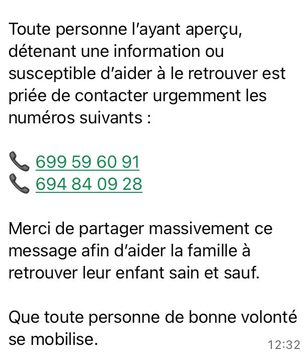 Mes gens ooooh!!!
Un Max de partages pour aider à retrouver le petit Ariel!!
Disparu depuis le 04 avril 2026 à Garoua