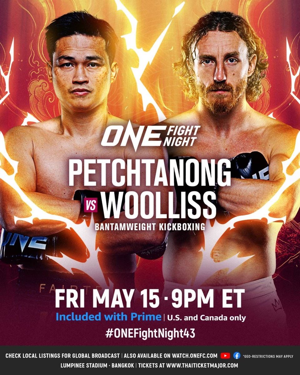 nickatkinone's tweet image. 🚨 Petchtanong vs Ben Woolliss announced for ONE Fight Night 43 on May 16 ✅ 

Bantamweight kickboxing bout in Bangkok 🇹🇭 

#ONEChampionship