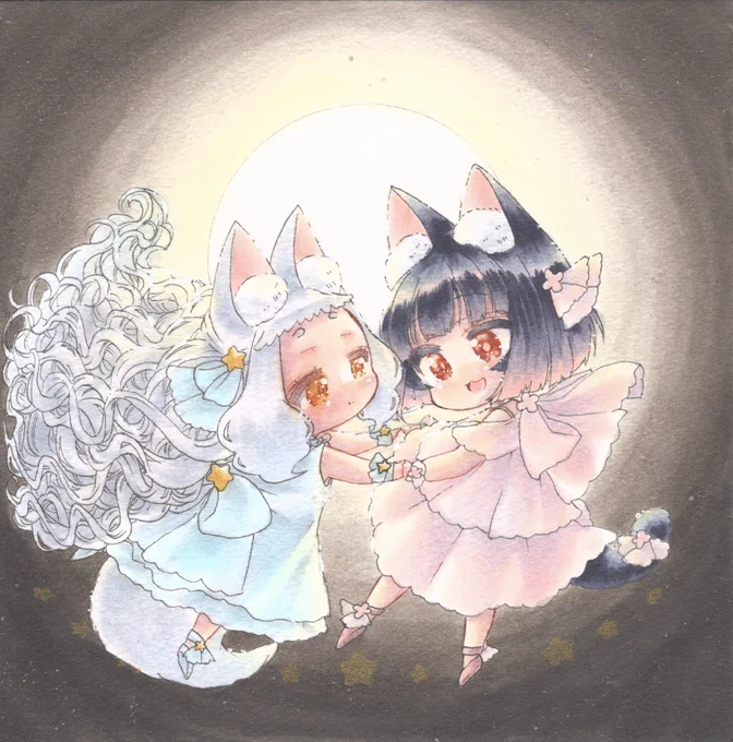 #凍結祭りでフォロワー減ったから自己紹介して逆に増やす うちの子メインに創作しています。 全部アナログCopicで描いてます。 うちの子チェンジ展参加の、黒猫の奈和なおと白猫の雪叶ユキです。 可愛いフワフワしたものが好きです。