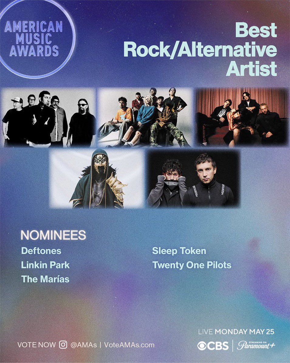 leave_not_liv's tweet photo. Sleep Token has been nominated for several categories at the American Music Awards including 

Breakout Tour (EiA Tour) 
Best Rock/Alternative Artist
Best Rock/Alternative Album (EiA) 

fan voting starts today and goes till may 8th, so get your votes in! https://t.co/2EttABPm5i