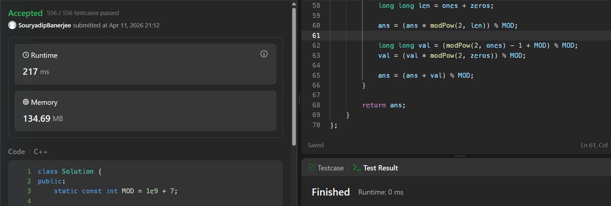 souryadip224's tweet image. 95/360 : Documenting my journey to mastery 🚀

A day before a day before yesterday 👇

✅ @LeetCode  POTD (Streak 101 🔥)

🏁 Biweekly Contest #180 — Solved all problems in time 🎉.

#LeetCode #DSA  #BuildInPublic