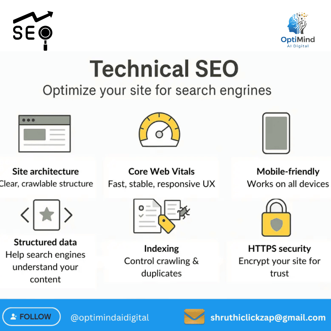 optimindaidigit's tweet photo. Not ranking on Google? Check your Technical SEO.Speed, mobile, structure, indexing &amp; security matter.Follow for more &amp; tag @optimindaidigital#TechnicalSEO #SEOtips #DigitalMarketing #SmallBusiness #optimindaidigital https://t.co/E8zQM7W5MI