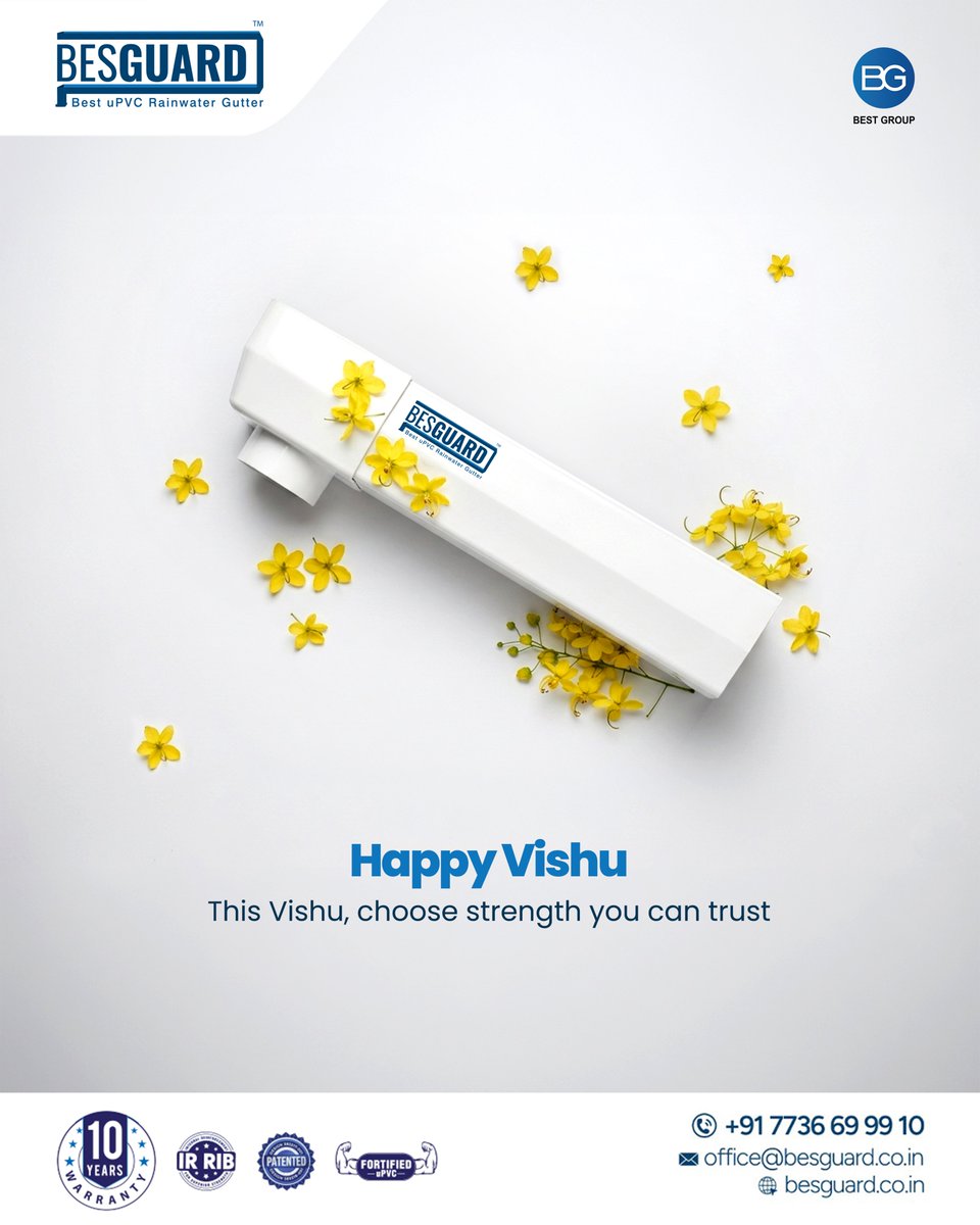 besguardin's tweet image. Celebrate new beginnings with strength you can rely on. 🌼
This Vishu, bring home durability, protection, and peace of mind with Besguard uPVC rainwater gutters.

✨ Happy Vishu
.
.
.
📞 +91 7736 699 910
📩 office@besguard.co.in
🌐 besguard.co.in

#HappyVishu #Besguard