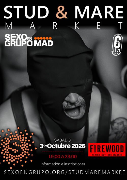 STUD &amp; MARE MARKET 
Mercado de Sementales y Yeguas 
13ª Edición 

🗓Sábado 3 de Octubre 2026
📍Madrid
😈Club Firewood 
🕔 18:00 a 22:00
🎟20€ (con 1 consumición)
🙋🏻‍♂️Aforo limitado. Participación sujeta a preinscripción.

Información y pre-inscripciones 👉 SexoEnGrupo.org/StudMareMarket…