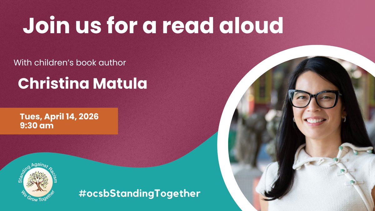 ocsbequity's tweet photo. Today we are excited to host author Christina Matula for our read aloud event at 9:30 AM. Stay tuned for more amazing events during OCSB Standing Against Racism Week! @OttCatholicSB #ocsbBuildingBridges #ocsbStandingTogether #ocsbBeCommunity https://t.co/eOl6UzFDK2
