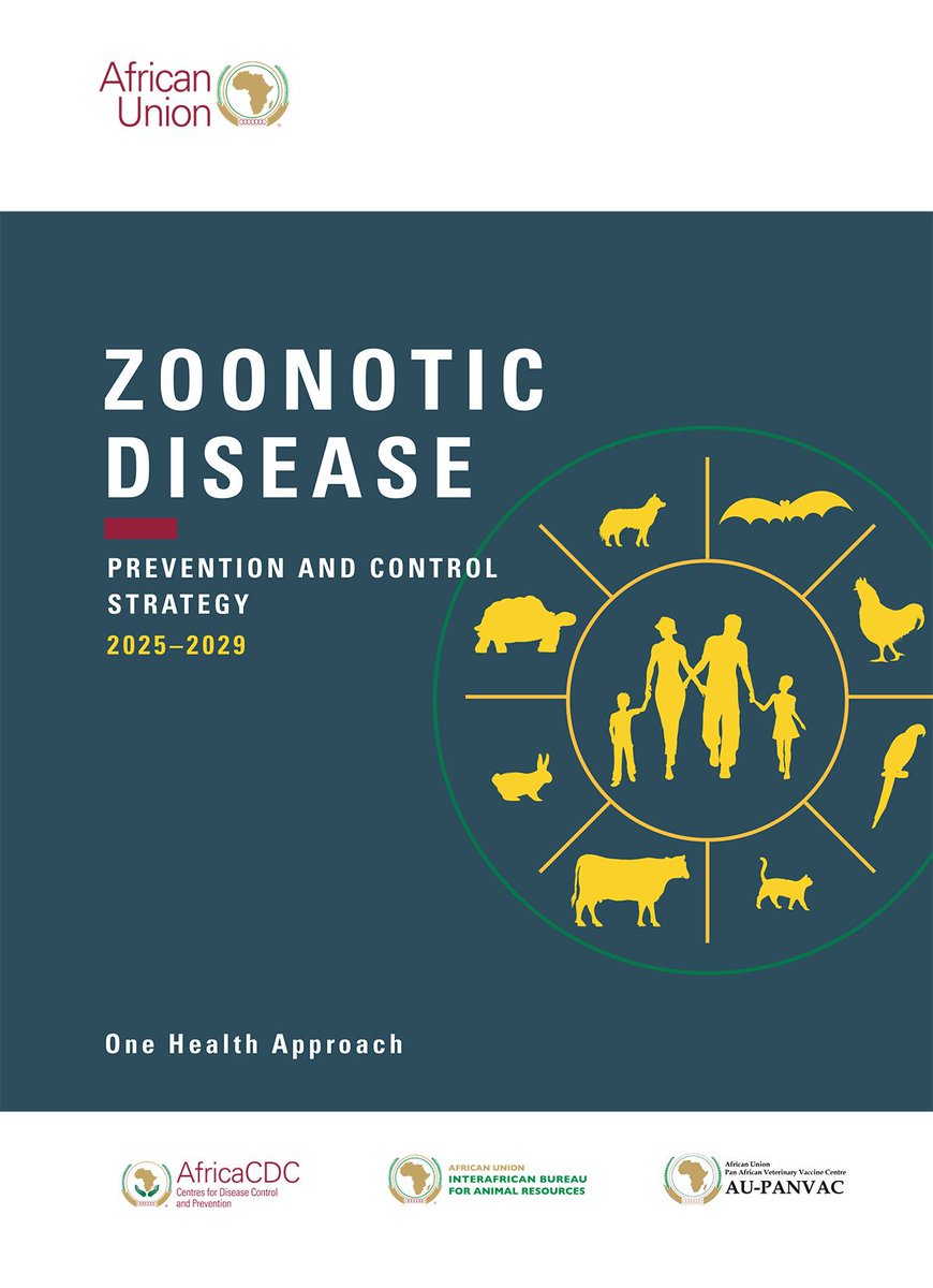 AfricaCDC's tweet image. 💡 #DidYouKnow: Zoonotic diseases (those that spread between animals and humans) are on the rise across Africa?

To respond, @AfricaCDC and the @_AfricanUnion have launched the Zoonotic Disease Prevention and Control Strategy (2025–2029): a bold plan to help reduce illness and
