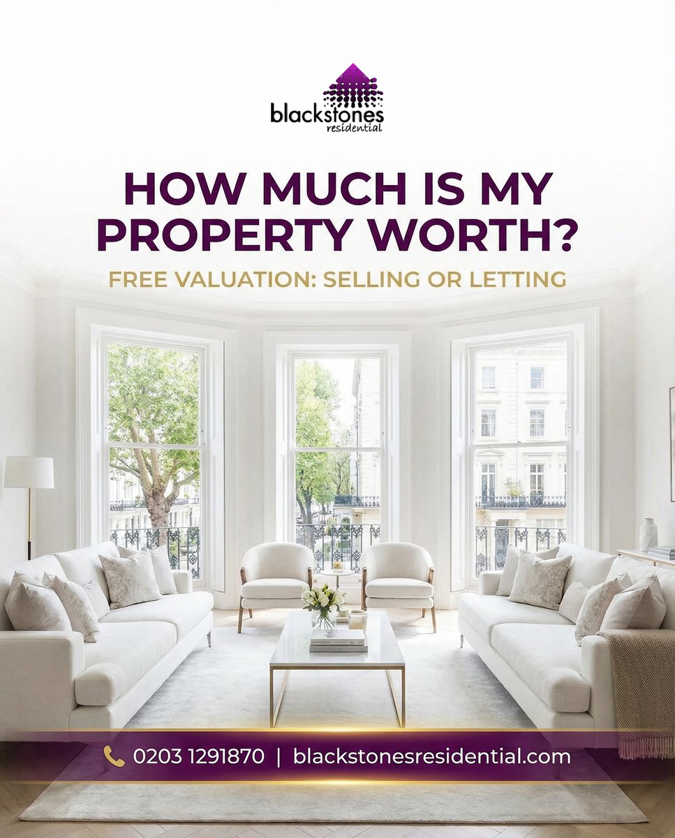 BlackstonesRes1's tweet image. 𝗛𝗼𝘄 𝗺𝘂𝗰𝗵 𝗶𝘀 𝗺𝘆 𝗽𝗿𝗼𝗽𝗲𝗿𝘁𝘆 𝘄𝗼𝗿𝘁𝗵?
Thinking of selling or letting?

Contact Blackstones Residential for a free valuation.

📞 0203 1291870 | blackstonesresidential.com

#offer #sale #investment #promotion #property #valuation #landlord #london #Sell #letting