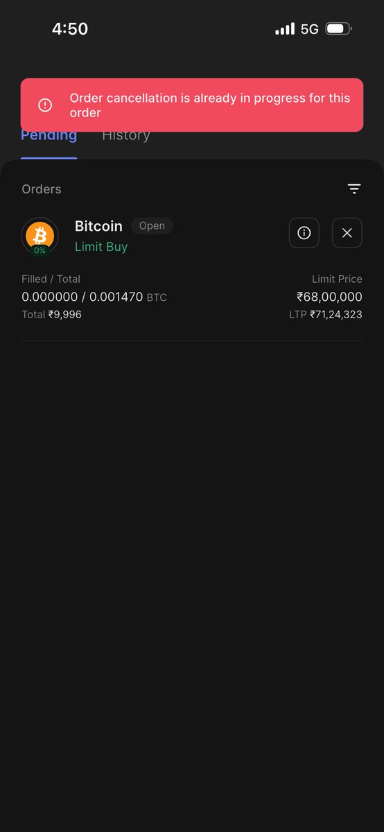 cricpaglu's tweet photo. What the hell with this app- @CoinDCX fix this
All orders have been cancelled automatically. Cancelled bitcoin order haven’t got 10k back. LCX coin have been improved but it is showing locked- can’t sell or anything https://t.co/YmnrVJNIO7