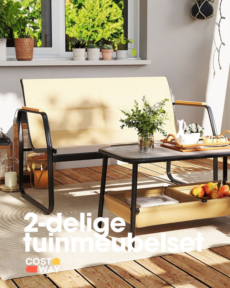 CostwayNL's tweet photo. Deze 2-delige terrasmeubelset nodigt uit om even te zitten en niets te hoeven. 

⭐ Coupon -10% : XMC10 
🛒 https://t.co/2UcenykneU
Zou jij hier je ochtend beginnen of juist je dag afsluiten? 💛👇

#buitenleven #tuininspiratie #loungeset #balkoninspiratie #zomer #homeinspo https://t.co/2rMpSgIAyy