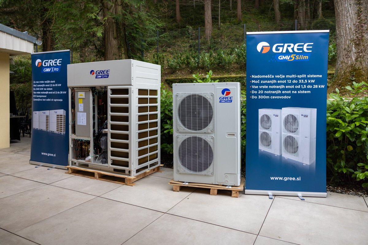 G_zhuhai's tweet photo. GREE unveiled its 2026 commercial lineup in Slovenia 🇸🇮

Featuring:
⚙️ GMV X Pro (up to 120HP)
🌱 Versati V R290 (ultra-low GWP)

Built for performance, efficiency, and Europe's low-carbon future.

#GREE #HVAC #HeatPump #VRF #CleanEnergy #CoreTechnology https://t.co/kbGSkxFQrS