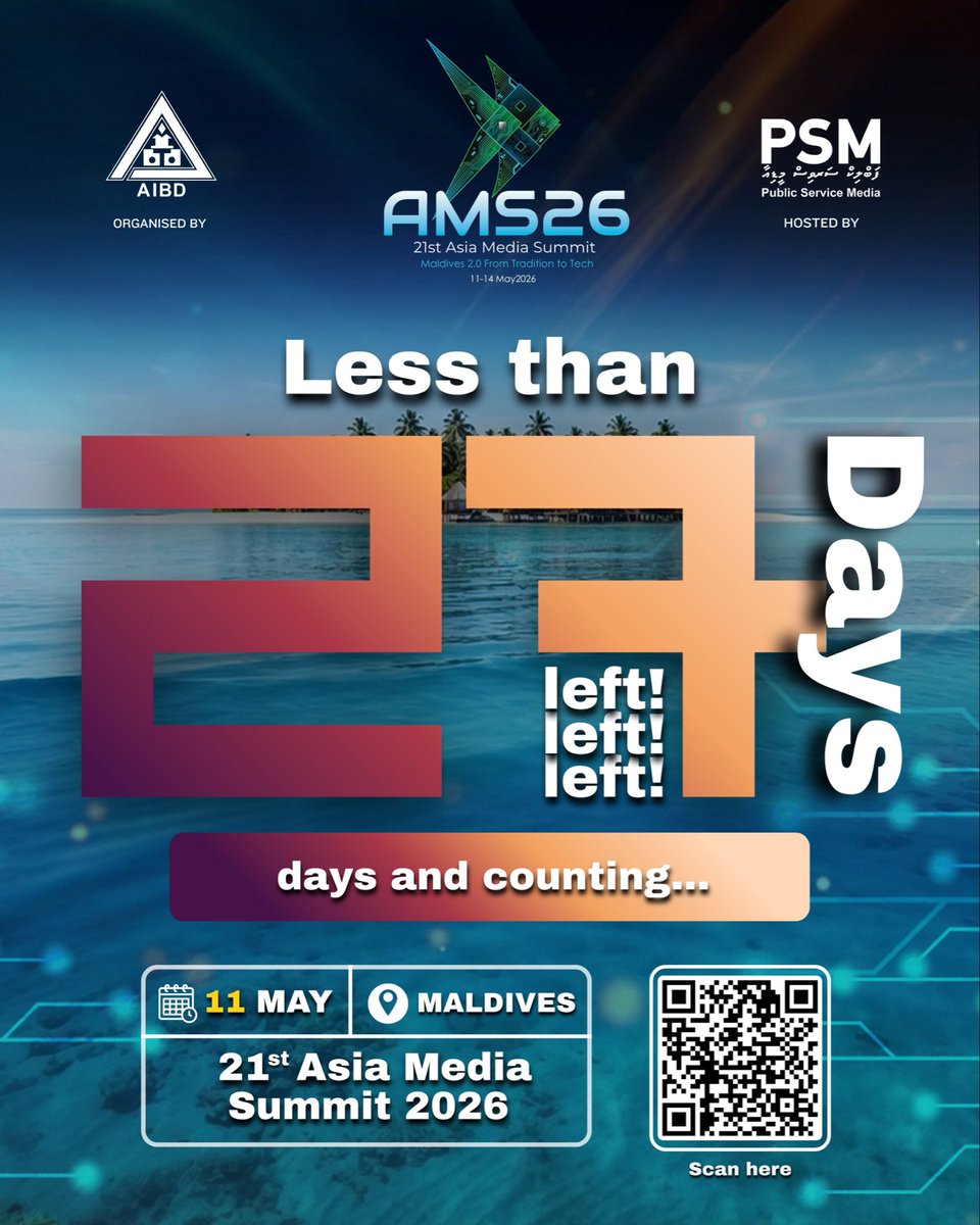 myAibd's tweet photo. Asia Media Summit 2026 is opening its doors on 12th May 2026 and will bring together industry leaders to discuss current and new trends that are impacting broadcasting networks. Scan the QR now to register! https://t.co/DI8uYKlGZv