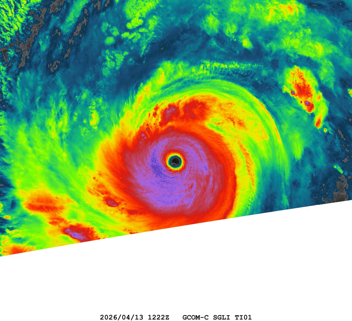 zeb199818's tweet photo. #04W Typhoon #SINLAKU
Satellite: #GCOMC #SGLI
Channel : T1 (10.8 µm) 250-m
Time : 2026/04/13 1222Z
Eye Temp : 24.17 °C
Data Source : JAXA G-Portal L1B
CPA : ~150 km https://t.co/FBhOoC6Dv9