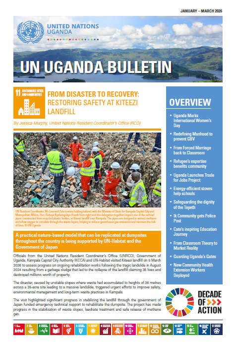 UNISNairobi's tweet image. 📢 The latest UN Uganda Bulletin (January–March 2026) is out! 

It highlights some of the activities UN, in collaboration with partners have engaged in contributing to the attainment of Agenda 2030 and the #SDGs in 🇺🇬.

Read more: bit.ly/4cHzA1s

#Partnerships #SDGs