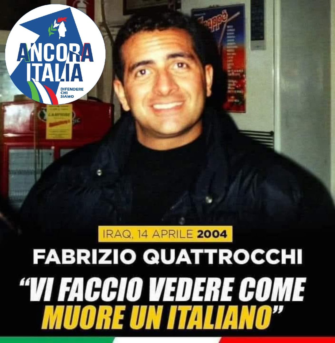 Il 14 aprile non è solo una data, ma il ricordo di un uomo che ha guardato in faccia l'abisso con fierezza. Fabrizio Quattrocchi è il simbolo di un'Italia che non si piega e non dimentica le proprie radici. Onorare il suo coraggio è un dovere verso la nostra Storia❤️‍🔥🇮🇹