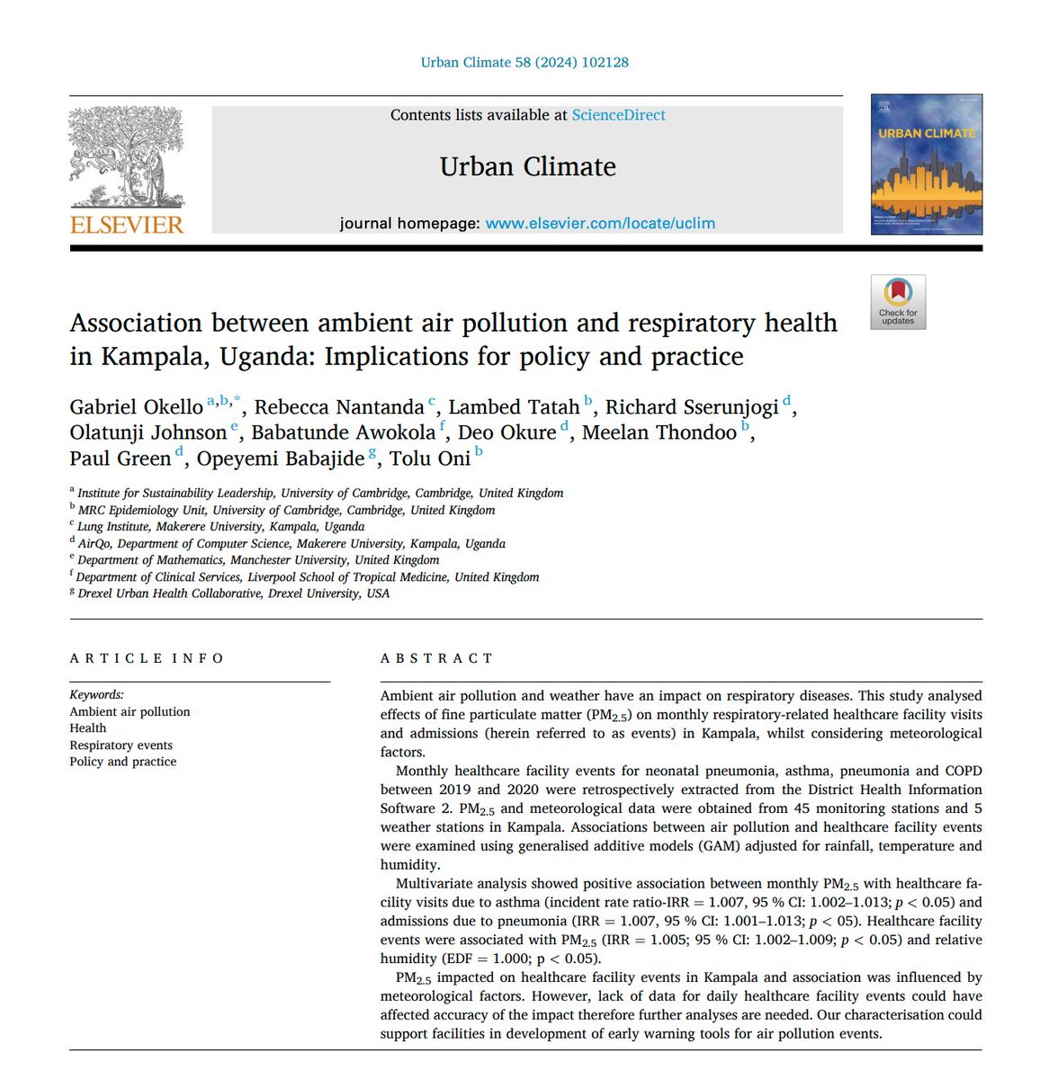 AirQoProject's tweet image. What does #AirPollution really mean for people living in our cities?

In Kampala, research highlights how exposure to polluted air is contributing to increased #asthma and #pneumonia cases.

Evidence like this is key to driving informed decisions, from policy to public health