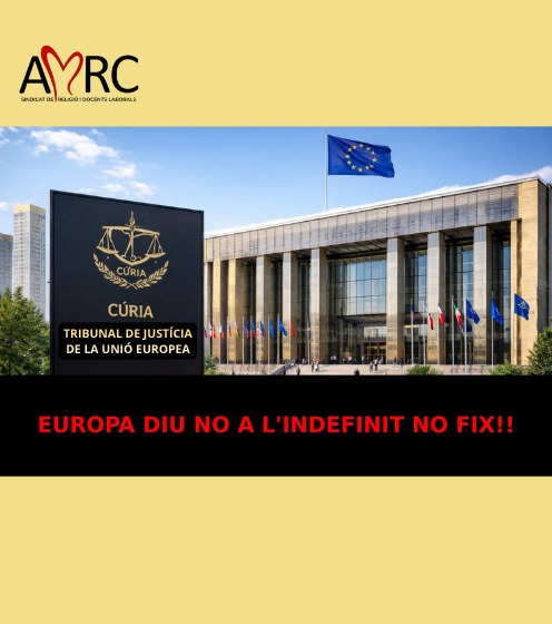 Sindicat_AMRC's tweet photo. EL TJUE DIU NO A LA CONTRACTACIÓ INDEFINIDA NO FIXA! Avui ha sortit la molt esperada sentència de l'assumpte Obadal.  
És per això que AMRC ha demanat de manera urgent a @educaciocat l'aplicació de la sentència del TJUE.
Més  informació a la nostra web:https://t.co/AjdkmmW3r2 https://t.co/WKJVsLe6tW