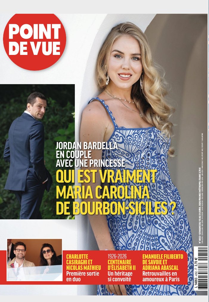 flabrouillere's tweet image. People: après Paris Match, Jordan Bardella et la princesse Maria Carolina font la couverture, cette semaine, de Point de Vue, le journal des rois et des reines !