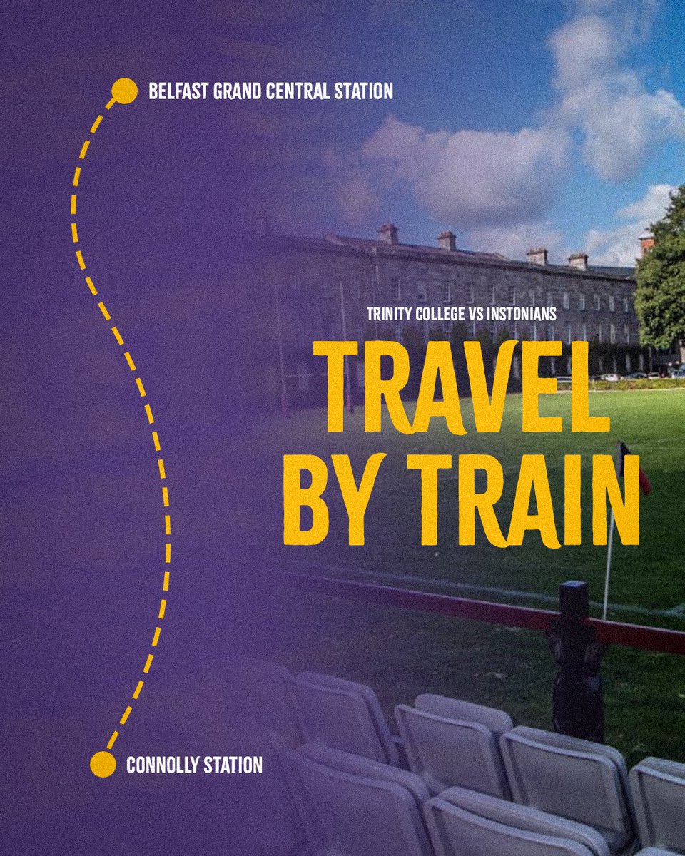 InstoniansRugby's tweet photo. All Aboard 🚂 

There is a strong contingent of Instonians travelling to Dublin on the 8am train from Belfast Grand Central Station on Saturday.

Book your tickets and join them in support the 1XV who face Trinity College at College Park in the AIL 1A Promotion Semi-Final! https://t.co/ADA7YQ9pJk