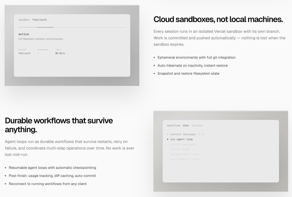 lucas_flatwhite's tweet image. 와.. Vercel에서 open-agents.dev 오픈소스로 공개했네요. 엄청난 의미가 있네요.

표면적으로는 "클라우드 코딩 에이전트를 위한 레퍼런스 플랫폼.."이라고 설명하는데, 이 말 한 줄로는 무슨 의미인지 잘 안 와닿을 수 있어요. 먼저 주소를 연결할게요.

open-agents.dev
Open