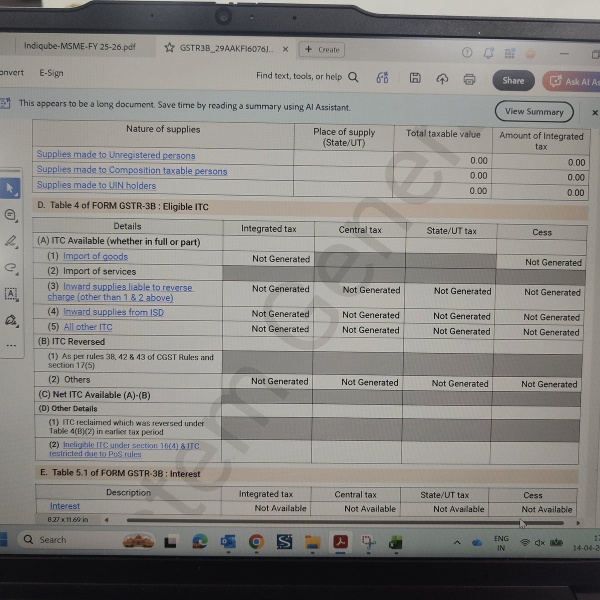 pradeep_11gupta's tweet photo. @Infosys_GSTN @GSTN_IT @InGSTPortal we are facing multiple issues while working on GSTR-3B. For some of our returns, we are not getting March 26 in the drop down (refer screenshot) &amp; while other cases table 4 shows not generated. Can you please check it on priority, please. https://t.co/52h5BDusdl