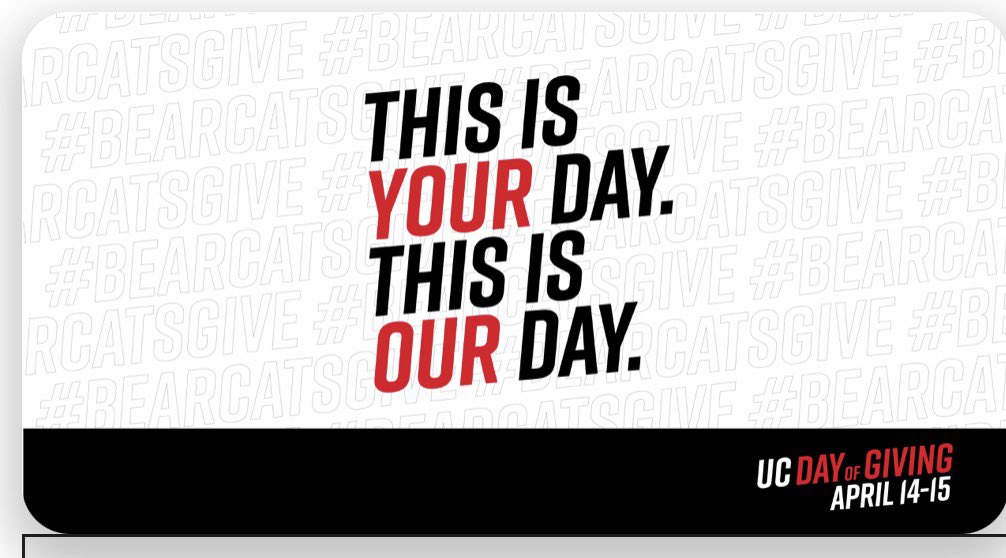 cincygreghoodin's tweet photo. Today is the #UCDayOfGiving please celebrate accordingly! #BearcatsGive Our #Bearcatsnation is a giving , caring , global organization so give what you can if you can to help support our #BearcatFamily ‘cause, you know . We are #BearcatsUnited , we are #BearcatsForLife and #weareuc so let’s help keep our #Bearcats and our home @uofcincy going strong for years to come . @uofcincyalumni @GoBearcatsUCATS @GoBEARCATS @uofcincyfound @BearcatsRuckus @UCRallyCats it starts at noon but you can always give early https://t.co/s8AM7S8cAZ