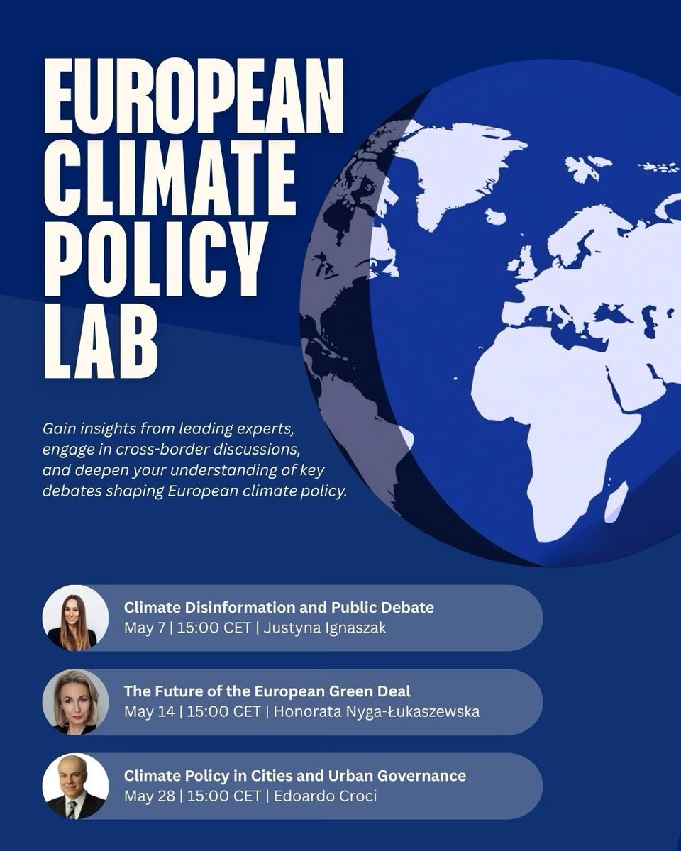 Edoardo_Croci's tweet image. Parteciperò come speaker al European Climate Policy Lab.

Parleremo di politiche climatiche nelle città e governance urbana.

📅 28 maggio
🕒 15:00 CET
#ClimatePolicy #Cities #Sustainability #UrbanGovernance