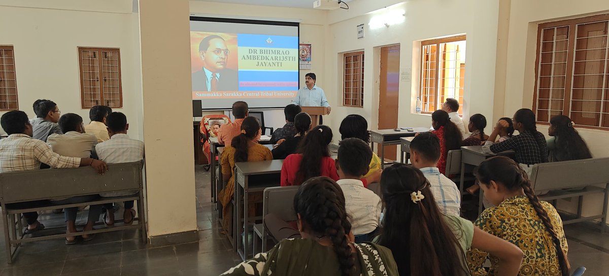 SSCTUniversity's tweet photo. Sammakka Sarakka Central Tribal University proudly celebrated Ambedkar Jayanti, marking the 135th birth anniversary of Bharat Ratna Dr. B.R. Ambedkar, the architect of the Indian Constitution.

Our Hon’ble Vice-Chancellor paid floral tributes and reflected on Dr. Ambedkar’s enduring vision of equality, justice, and empowerment through education.

His values continue to inspire us to build an inclusive and progressive society.

#AmbedkarJayanti #DrBRAmbedkar #SSCTU #Equality #EducationForAll #SocialJustice #Mulugu